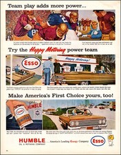 1963 Vintage AD ESSO gasoline & Oil Happy Motoring Power Team  Humble 043023
