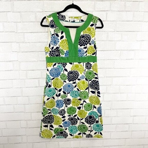 Boden grün & blau Blumenmuster ärmellos A-Linie Midikleid Damen US Größe 6 normal - Bild 2 von 9