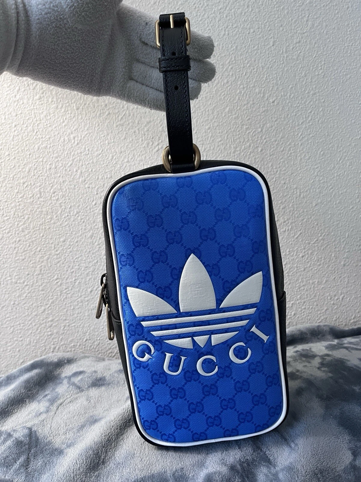 SAC GUCCI NEUF ADIDAS X TREFOIL BLEU GG SUPRÊME TOILE ENDUITE DE CRISTAL