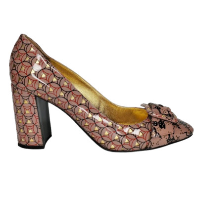 Bottega Veneta Cherbourg Geo-Print Patent Leather Block Heel Pump EU 39.5 US 9.5
