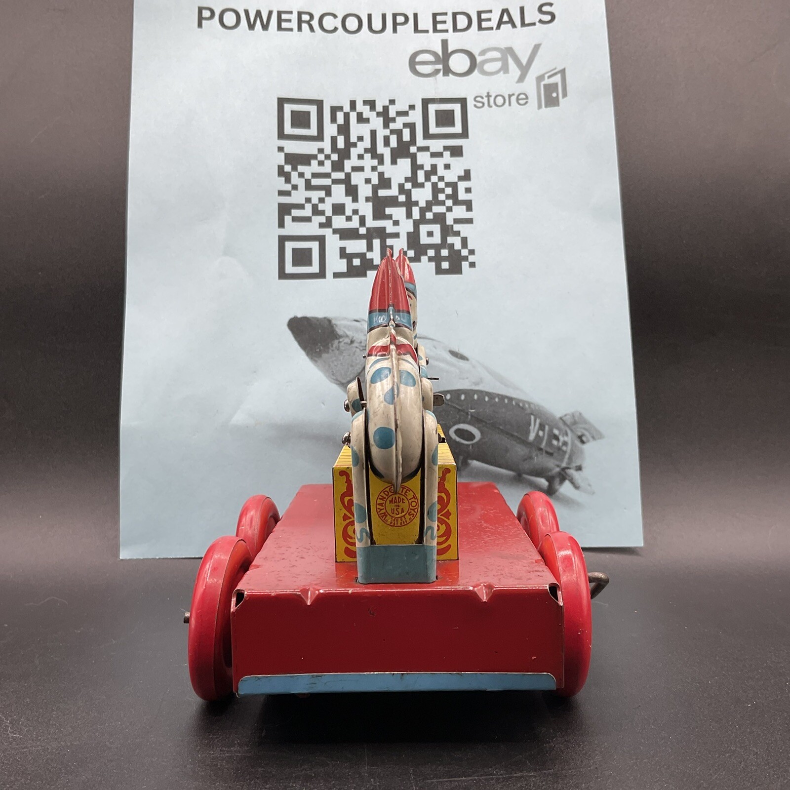 Vintage Wyandotte HOKY POKY Tin Wind Up Clowns Toy HandCar, CLEAN