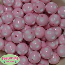 20mm Pink Polka dot Acrylic Chunky Bubblegum Beads 20pc Gumball