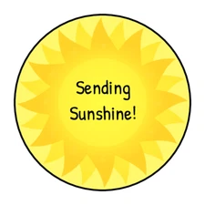 Sending Sun shine stickers, labels, tags, envelope seals, bright yellow sun