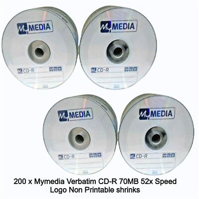 200 x Verbatim Mymedia CD-R Non Printable 52x Blank CD Discs Logo 700MB 80 Min