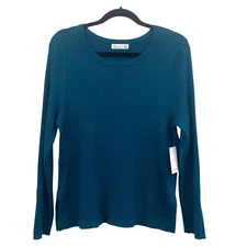 89TH + Madison Teal Pearl Embellished Minimalist Classic Knit Sweater Womens XL