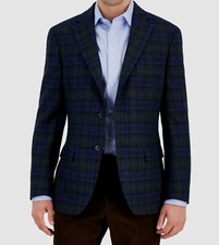 Tommy Hilfiger Men's Blue Plaid Modern-Fit All Wool Sport Coat Jacket Size 36S