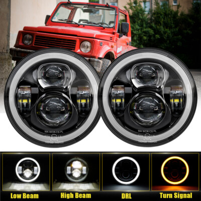 Paar 7 Zoll LED Scheinwerfer DRL E24-Zertifiziert für Suzuki Samurai SJ413 SJ410