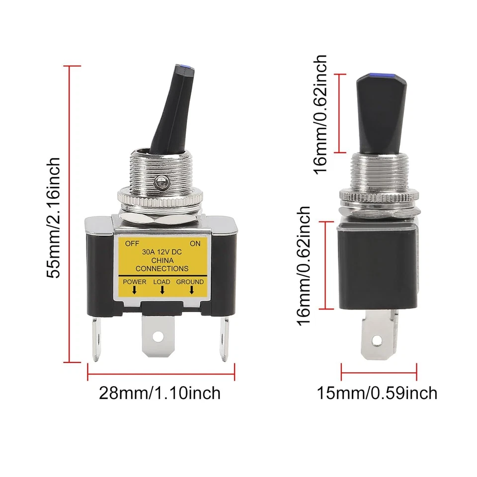 Luz LED azul 3 pinos balancim interruptor liga/desliga 30A 12V para carro barco lote marinho - Imagem 4 de 4