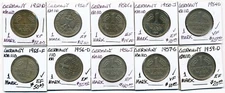 LOT OF 10 GERMANY ONE MARK COINS 1950-1959