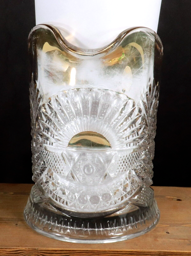 Antique U.S. Glass EAPG Pitcher/ Jug, Rising Sun / Sunrise w/ Gold trim 7.5" EXC - Picture 8 of 10