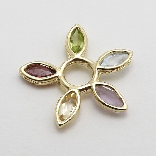 14k Gold Rainbow Gemstone Flower Pinwheel Hoop Charm Slide Pendant Single - Picture 2 of 6