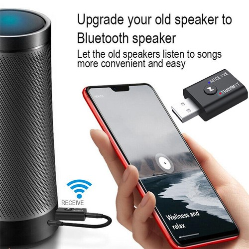 2in1 3.5mm Bluetooth 5.0 Transmitter Receiver Car Wireless Audio Adapter USB A x - Afbeelding 5 van 17