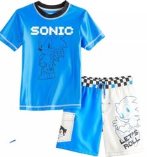 Boys Size 4 Sonic The Hedgehog Bathing Suit With Matching Swim Shirt