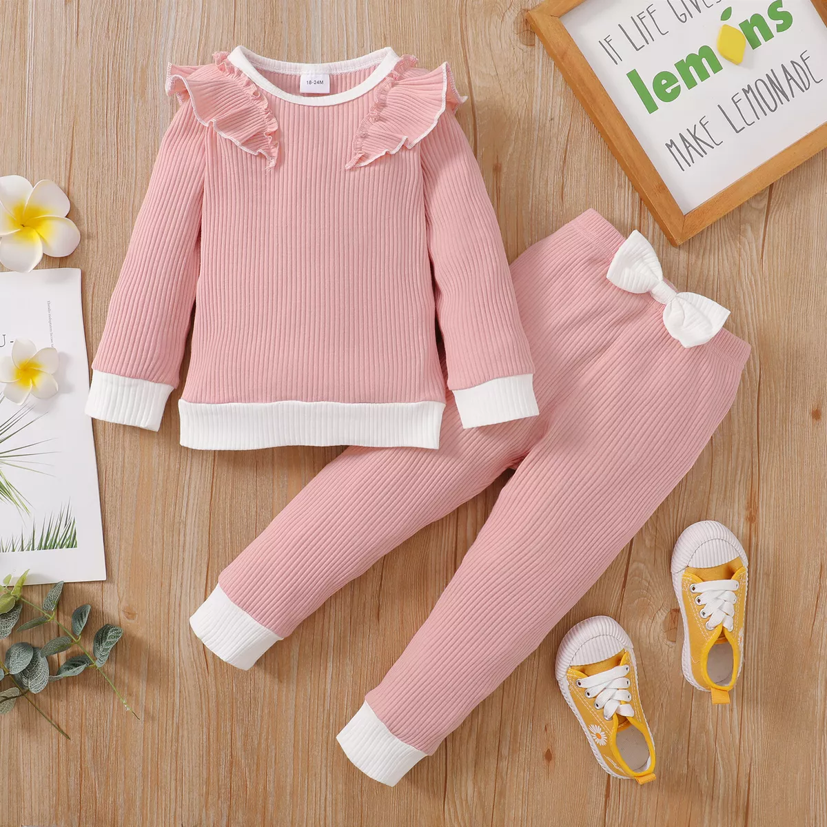 Baby Girl Outfits Long Sleeve T-Shirt Knit Ribbed Pants Set Fall Winter  Clothes