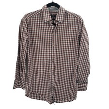Hugo Boss Checkered Button Down Shirt Mens Size Small Slim Fit Red Gray Cotton