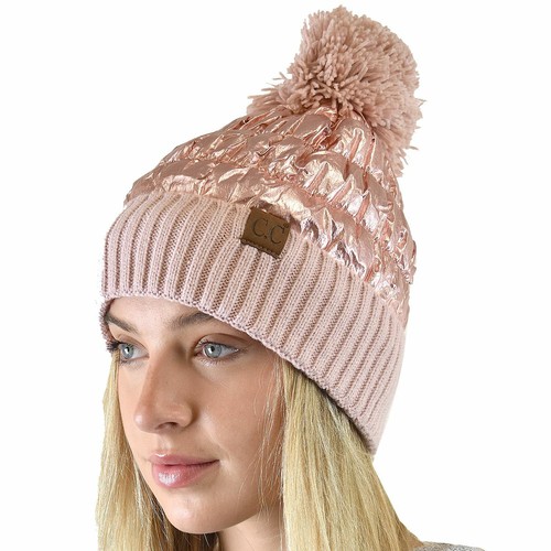 Pom Pom Inner Lined Cuff Beanie Hat 