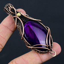 Purple Flash Labradorite Gemstone Copper Wire Wrap Handmade Jewelry Pendant Gift