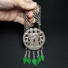 Collection Old Chinese Tibet Silver Carving Dragon Phenix Person Sachet Pendant
