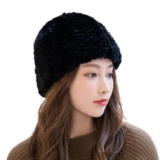 Real Rex Rabbit Fur Hat Women Winter Warm Beanie Cap Earmuffs Fluffy Soft
