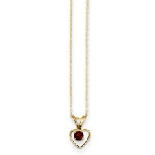 14K Yellow Gold 3mm Garnet Birthstone Heart Necklace 15" Madi K Child's Jewelry