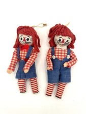 Vintage Raggedy Ann and Andy Cloth Christmas Ornaments from Taiwan