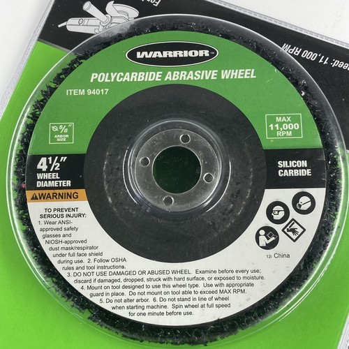 NEW Warrior 4 1/2" Polycarbide Abrasive Wheel For Use With Grinders 5/8