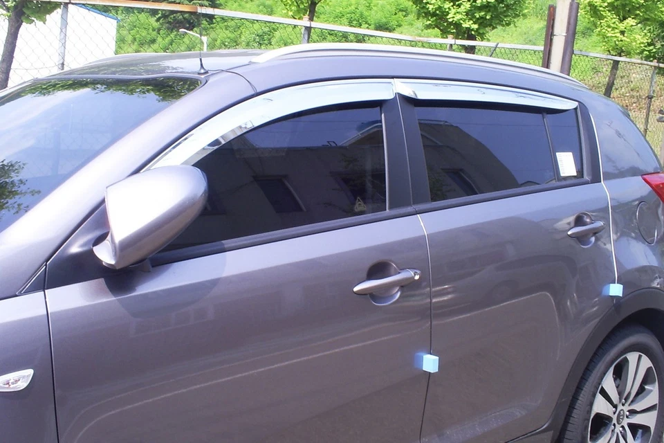 Visera de ventana cromada plateada puerta de ventilación SunRain A477 4P para Kia Sportage 2011~2016 Foto 4 de 4