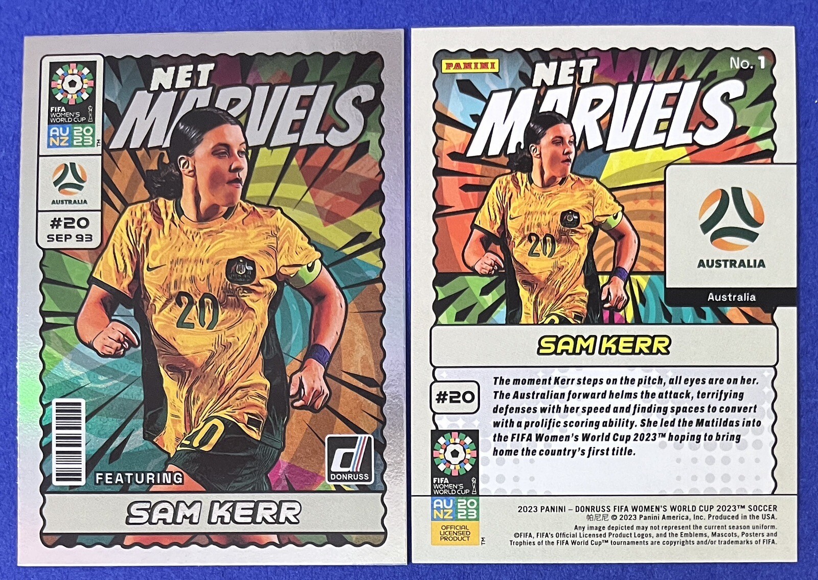 Sam Kerr 2023 Donruss FIFA Women's World Cup NET MARVELS INSERT #1 AUSTRALIA