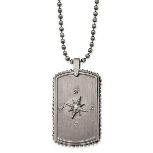 Stainless Steel Antiqued White Bronze-plated Moveable Compass Necklace 24"
