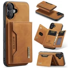 Brown DG.Ming M2 Series Luxury Wallet Leather Case For iPhone 16 Plus
