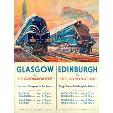 TRAVEL RAIL TRAIN GLASGOW EDINBURGH SCOTLAND TRANSPORT CASTLE 30X40 CMS FINE ART