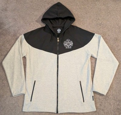 RARE NPC USA Bodybuilding Full Zip Gray Black Hoodie Sweatshirt Men's Medium