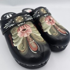 Grannas Authentic Swedish Wooden Clogs Leather Hand Painted Size 32 Approx 1 US