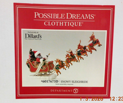 NIB Dept 56 Possible Dreams Rare Black Santa Snowy Sleighride 6017675D New Item