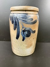 Antique Mid Atlantic Maryland Philadelphia Blue Gray Stoneware Crock Tulip