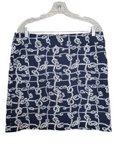 Talbots Petites Navy Nautical Rope Print Back-Zip A-Line Twill Skirt Size 12P