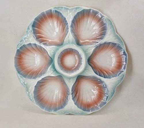 Vintage French Digoin & Sarreguemines Majolica Oyster Plate