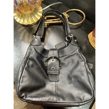 Coach Soho Black Leather Buckle Hobo Bag Silver Hardware Blue Lining