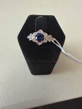 Sterling Silver 925 Flower Halo Blue Cubic Zirconia Ring Size 7