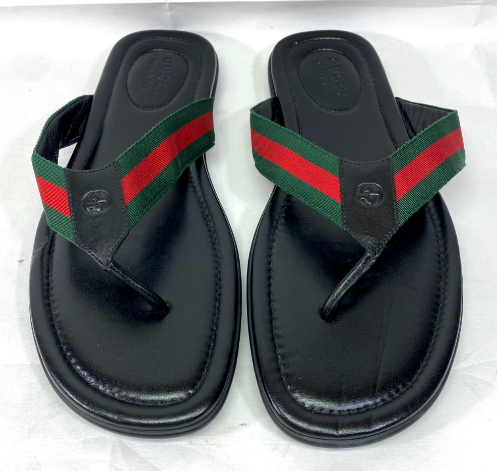Authentic Gucci Web Leather Thong Black Mens Sandals/Slide Gucci Web Leather Thong Black Men main image 2