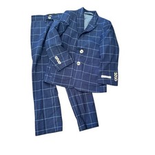 Isaac Mizrahi Boys Navy Blue Check Print Slim 2 Piece Suit Size 5