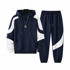 Men's Summer Cotton Fleece Tracksuit Hoodie Breathable Casual Set Elastic waist