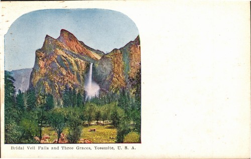 Photo Ancienne Yosemite - Bridal Veil Falls, Isaac West Taber, Tirage Albuminé 1880