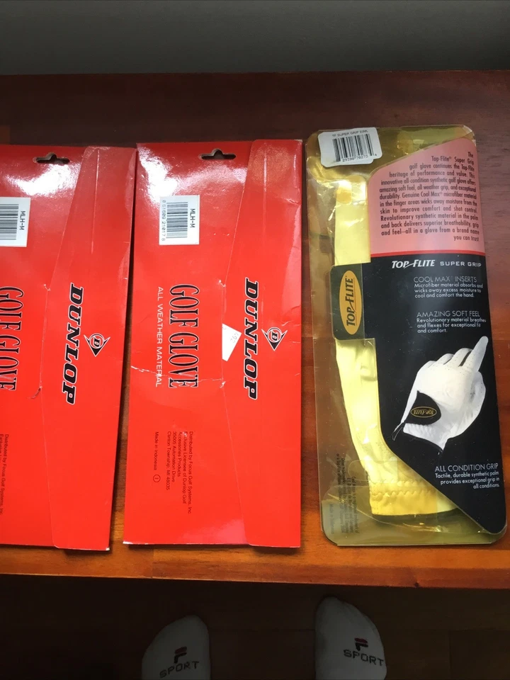 3 guantes de golf blancos medianos para mano izquierda para hombre - 1 Top Flite Super Grip y 2 Dunlop Foto 2 de 4
