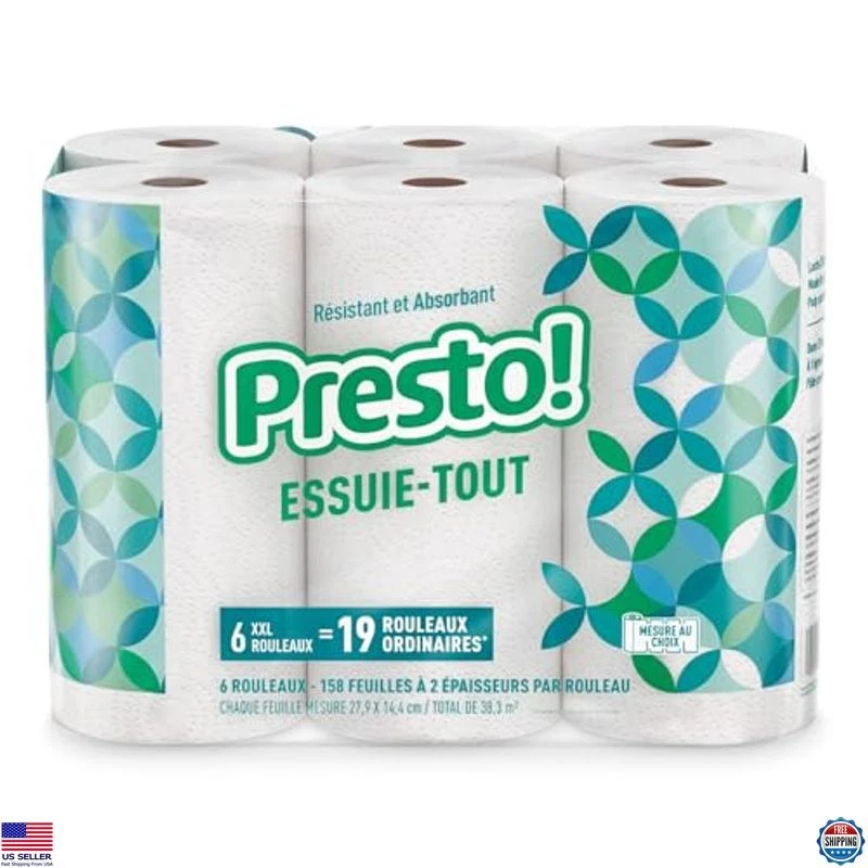 Presto! Toallas de papel Flex-a-Size - 12 rollos enormes, 158 hojas cada uno, blanco nítido Foto 3 de 4