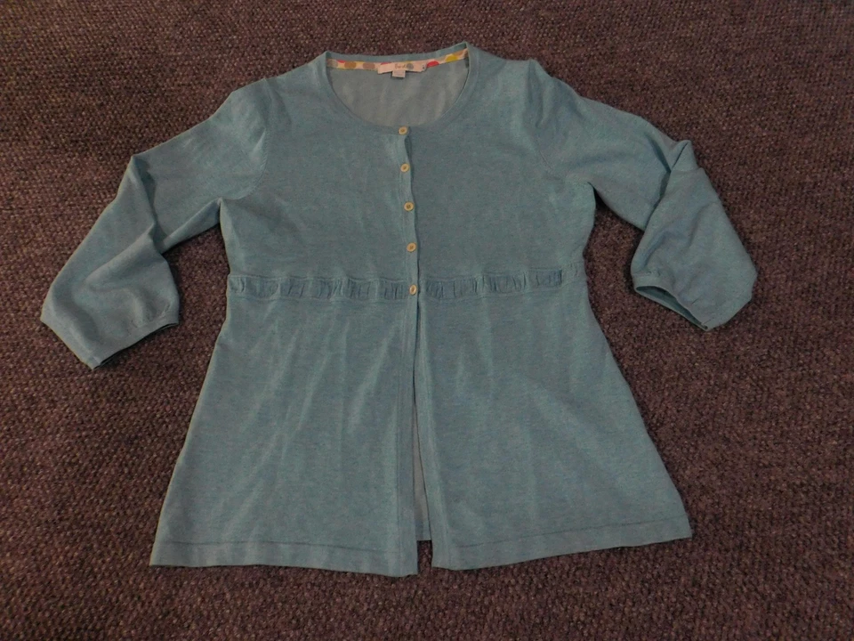 Boden Cárdigan Suéter Mujer UK10 US6 Azul Botón Frontal Manga 3/4 Ligero Foto 3 de 4