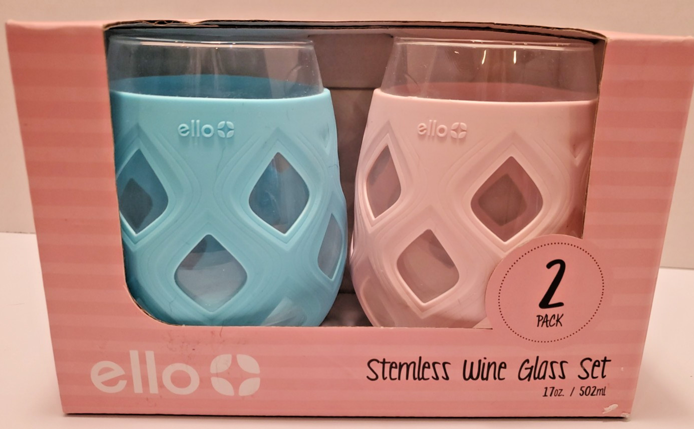 Ello Cru 17oz Stemless Wine Glass Set with Protective Silicone Sleeves 2 Pack...