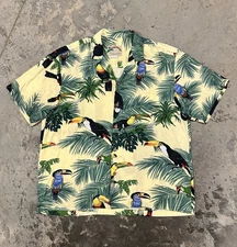 Vintage Paradise Found Tropical Banana Tree Button Down Short Sleeve Size XL