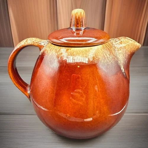 Vintage Hull Pottery Brown Drip Glaze Teapot Oven Proof Tea Pot with Lid USA