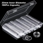 100x 22mm Airtight Coin Holder Capsules for US Nickel Small Dollars Storage Case